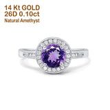 14K White Gold 0.94ct Round Art Deco 6mm G SI Natural Amethyst Diamond Engagement Wedding Ring Size 6.5