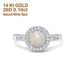 14K White Gold 0.10ct Round Art Deco 6mm G SI Natural White Opal Diamond Engagement Wedding Ring Size 6.5