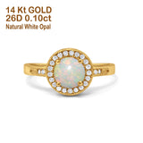 14K Yellow Gold 0.10ct Round Art Deco 6mm G SI Natural White Opal Diamond Engagement Wedding Ring Size 6.5