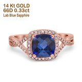 14K Rose Gold 2.37ct Cushion Infinity Shank 8mm G SI Nano Blue Sapphire Diamond Engagement Wedding Ring Size 6.5