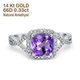 14K White Gold 2.37ct Cushion Infinity Shank 8mm G SI Natural Amethyst Diamond Engagement Wedding Ring Size 6.5