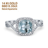 14K White Gold 2.37ct Cushion Infinity Shank 8mm G SI Natural Aquamarine Diamond Engagement Wedding Ring Size 6.5