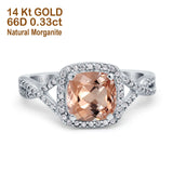 14K White Gold 2.37ct Cushion Infinity Shank 8mm G SI Natural Morganite Diamond Engagement Wedding Ring Size 6.5