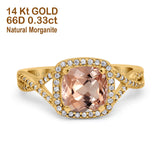 14K Yellow Gold 2.37ct Cushion Infinity Shank 8mm G SI Natural Morganite Diamond Engagement Wedding Ring Size 6.5