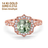 14K Rose Gold 2.31ct Cushion 8mm Halo G SI Natural Green Amethyst Diamond Engagement Wedding Ring Size 6.5