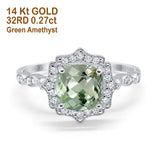 14K White Gold 2.31ct Cushion 8mm Halo G SI Natural Green Amethyst Diamond Engagement Wedding Ring Size 6.5