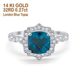 14K White Gold 2.31ct Cushion 8mm Halo G SI London Blue Topaz Diamond Engagement Wedding Ring Size 6.5