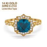 14K Yellow Gold 2.31ct Cushion 8mm Halo G SI London Blue Topaz Diamond Engagement Wedding Ring Size 6.5