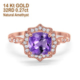 14K Rose Gold 2.31ct Cushion 8mm Halo G SI Natural Amethyst Diamond Engagement Wedding Ring Size 6.5