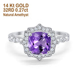 14K White Gold 2.31ct Cushion 8mm Halo G SI Natural Amethyst Diamond Engagement Wedding Ring Size 6.5