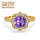 14K Yellow Gold 2.31ct Cushion 8mm Halo G SI Natural Amethyst Diamond Engagement Wedding Ring Size 6.5