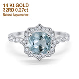 14K White Gold 2.31ct Cushion 8mm Halo G SI Natural Aquamarine Diamond Engagement Wedding Ring Size 6.5