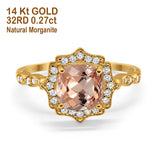 14K Yellow Gold 2.31ct Cushion 8mm Halo G SI Natural Morganite Diamond Engagement Wedding Ring Size 6.5