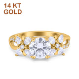 14K Yellow Gold Halo Floral Art Deco Wedding Engagement Ring Round Simulated Cubic Zirconia Size-7