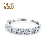 14K White Gold 0.23ct Marquise & Round 4.5mm G SI Art Deco Half Eternity Diamond Band Engagement Wedding Ring Size 6.5