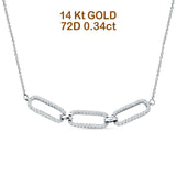 14K White Gold 0.34ct Three Paperclip Link Chain Necklace Natural Diamond Pendant 18" Long
