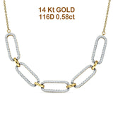 14K Yellow Gold 0.58ct Five Paperclip Link Chain Pendant Natural Diamond Necklace 18" Long