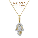 14K Yellow Gold 0.22ct Hamsa Hand Charm Pendant Natural Diamond Necklace 18" Long Wholesale