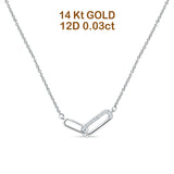 14K White Gold 0.03ct Interlocking Oval Paperclip Charm Necklace Natural Diamond Pendant 18" Long
