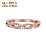 14K Rose Gold 0.07ct Round 3mm Twisted Infinity F SI1 Half Eternity Band Diamond Engagement Wedding Ring Size 6.5