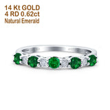 14K White Gold 0.62ct Round 2.5mm Band G SI Half Eternity Emerald & Diamond Engagement Wedding Ring Size 6.5