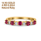 14K Yellow Gold 0.62ct Round 2.5mm Band G SI Half Eternity Ruby & Diamond Engagement Wedding Ring Size 6.5