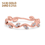 14K Rose Gold 0.21ct Round Pave 4mm Band G SI Leaf Eternity Diamond Engagement Wedding Ring Size 6.5