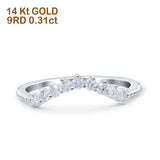 14K White Gold 0.31ct Round Midi Curved Art Deco 4.5mm G SI Half Eternity Diamond Band Engagement Wedding Ring Size 6.5