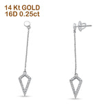 14k Solid White Gold Diamond Modern Triangle Drop Dangle Chain Earring Wholesale