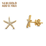 Solid 14K Yellow Gold 10mm Star Diamond Stud Earrings Wholesale