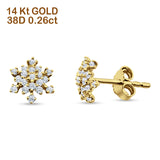 Solid 14K Yellow Gold 8mm Snowflake Diamond Stud Earrings Wholesale
