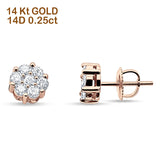 Solid 14K Rose Gold 5.5mm Round Flower Cluster Diamond Stud Earrings Screw Back Wholesale