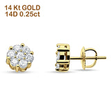 Solid 14K Yellow Gold 5.5mm Round Flower Cluster Diamond Stud Earrings Screw Back Wholesale