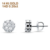 Solid 14K White Gold 4.5mm Flower Round Cluster Micro Diamond Stud Earrings Screw Back Wholesale