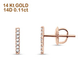 Solid 14K Rose Gold 10mm Bar Line Modern Diamond Stud Earrings Screw Back Wholesale