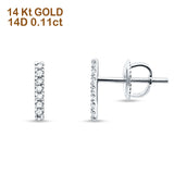 Solid 14K White Gold 10mm Bar Line Modern Diamond Stud Earrings Screw Back Wholesale