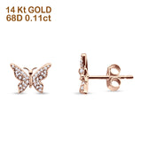 Solid 14K Rose Gold 5mm Butterfly Round Diamond Stud Earrings Push Back Wholesale