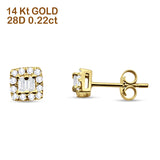 Solid 14K Yellow Gold 5mm Modern Square Round Baguette Diamond Stud Earrings Push Back Wholesale