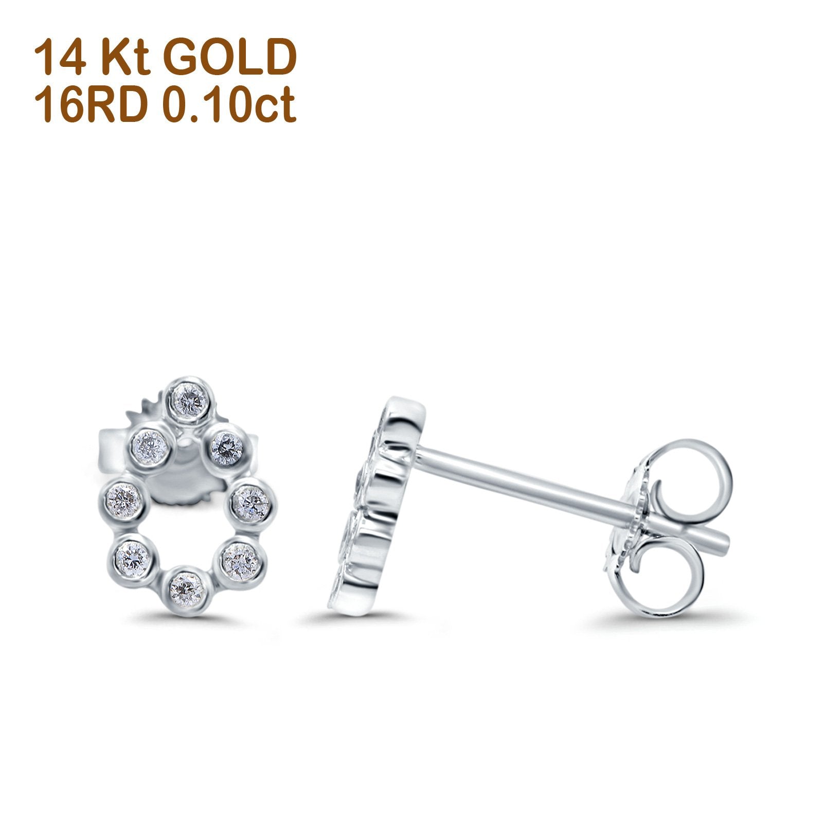 14K White Gold .10ct Bezel Set Round Diamond Teardrop Pear Shape Earrings