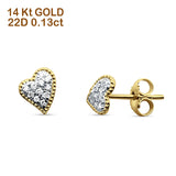 Asymmetrical Heart Diamond Stud Earring 14K Yellow Gold 0.13ct Wholesale