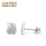 14K White Gold .09ct Pave Heart Modern Diamond Earrings