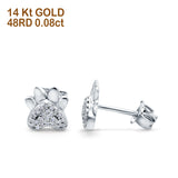 14K White Gold .08ct Cute Paw Print Diamond Stud Earring