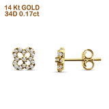 Diamond Clover Stud Earrings 14K Yellow Gold 0.17ct Wholesale