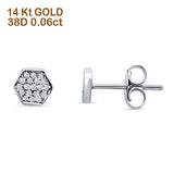 Diamond Stud Earrings Minimalist Hexagon Cluster 14K White Gold 0.06ct Wholesale