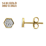 Diamond Stud Earrings Minimalist Hexagon Cluster 14K Yellow Gold 0.06ct Wholesale