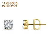 Solid 14K Yellow Gold 5mm Micro Pave Brilliant Round Diamond Screw Back Stud Earrings Wholesale