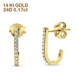 Solid 14K Yellow Gold 12.7mm J Shaped Classic Hoop Push Back Stud Earring Round Diamond Wholesale