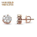 14K Rose Gold Diamond Brilliant Round Flower Stud Earrings Wholesale