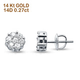14K Solid White Gold Diamond Brilliant Round Flower Stud Earrings Wholesale