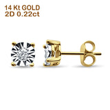 14K Solid Yellow Gold Round Diamond Miracle Illusion Stud Earrings Wholesale